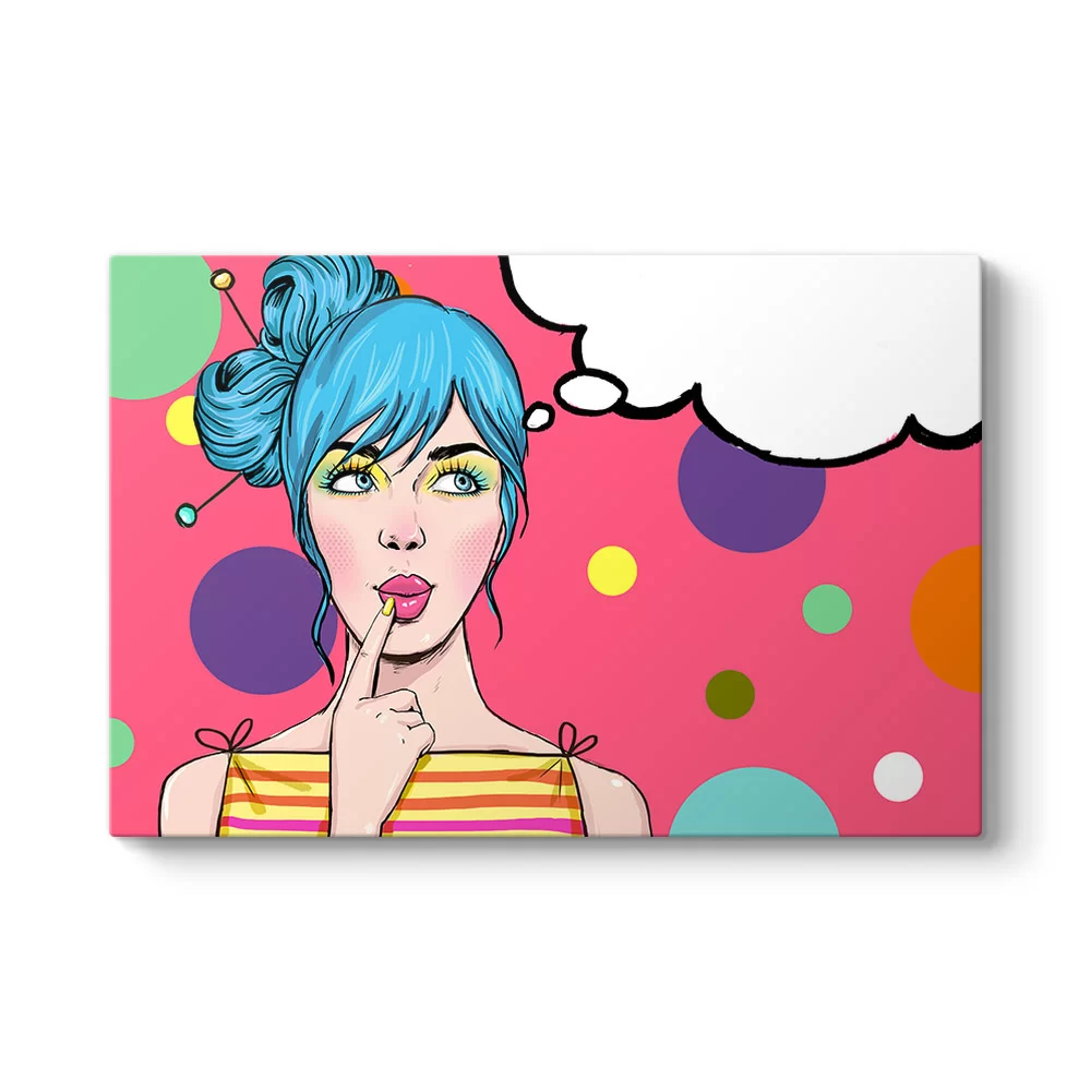 Pin Up Kızı Mavi Saçlı Tablo - Model 1